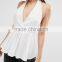 Sexy white colour lady blouse designs v neck fashion girls party wear tops