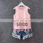 2016 latest design fashion kids wear baby girl vest shirt and denim shorts set