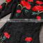 2015 Newest Name Brand Elegant Slim Fit Half Sleeves Mid-Calf Length Red Carnation Embroidery Vintage Women Black Lace Dress