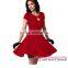 Dear-lover Retro Red Short Sleeve Flare korean floral dress