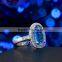 New Sapphire Blue Zircon Crystal Ring Party Exaggerated Wedding Rings for Women Platinum Plated Engagement Ring