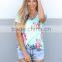 customize t shirt cheap Criss Cross Fancy Floral Tunic Tops
