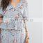 chinese clothing oem Fully lined Layered frill design V-neck Blue Maxi dresses women dresses