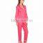 Contrast Piping Long Sleeves Pyjamas Set Notched Collar Left Chest Pocket Pink Silk Satin Sleepwear