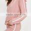 Hot Sale Pink Stripe Hoodies Drop Shoulder Custom Color 100% Cotton And Piping Running Short Pyjamas Set