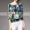 Latest fashion floral printed silk chiffon fabric plus size women shirt