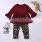 Girls' Christmas dress in autumn 2020 two piece set of flared sleeves, top dress and leopard print trousers