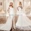 C71570A New Fashionable Special Design Neckline short Sleeve Sash See Through Lace Appliqued Wedding Dress