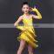 2016 Children Dance Skirt with Sleeves Sequins Latin Dresses Backless Fringe Children Latin Dance Dress for Girls Competition