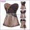 Brown Plus Size Waist Training Overbust Steel Bone Steampunk Corselet Front Zipper Corset Top