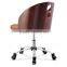 Mid-Back Mahogany Wood Swivel Conference Chair with Brown Leather