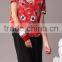Pretty Steps 2016 high quality flower printed round collar blouse short sleeve red blouse for women