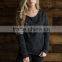 Womens Latest Sweater Design Raw Neckline Sport Stripe Detailing Kangaroo Pocket Football Raglan Sweater