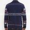 navy shawl collar long sleeve snow and deer patterns cardigan ugly christmas sweater