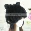 Black 100% acrylic handmade winter lady knitted beanies with rabbit fur
