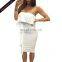 Fancy ruffle design strapless white bodycon dress