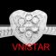 Vnistar Silver plated heart-shaped bead PBD1145 with clear&light rose stones, size in 11*12mm