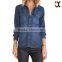 latest ladies jeans women buttoned front pockets with covers flanging sleeve fashion blouses 2015 JXQ1112