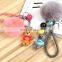 Rabbit Fur Ball WIth Bear Pendant Pom Pom Keychain With Leather Cord