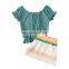 hot selling kids Children's summer girls' short-sleeved striped short skirt two-piece girls' clothing sets
