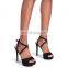 Ladies latest beautiful handmade black stiletto high heels open back platform with crossover front straps women sandals shoes