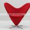 replica classic design fiberglass material fabric heart chair, cone chair with chrome finish legs