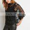 Autumn 2015 Sheer Lace Womens Black Mesh Tops with Batwing Sleeves