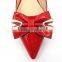 pointed toe women flat shoes with Butterfly Knot and golden button
