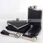 Genuine cowhide leather cover with Mini flask gift set,wallet belt gift set,hot selling leather gift set in gift box