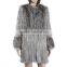 High quality knitted fur coat with rabbit/silver fox fur/high fashion fur style for ladies KZ150105