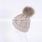 Beige color Big Fur Balls Winter Crochet Beanie Hats /Wool Beanie Hats KZ160075