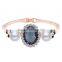 Girls Fashion Alloy Metal Bangle Center Luxury Big Nature Stone Side Black Painted Small Flower Pearl Bangle Bracelets Jewelry