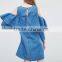 Shift Denim Dress with Cold Shoulder and Ruffle Detail