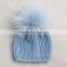 Myfur Customized Baby Knitted Hat with Genuine Dyed Raccoon Fur Pom Poms
