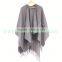 Latest design ladies scarf/shawl pashmina natural rex rabbit fur poncho with big fox collar trim