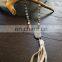Long, boho style leather tassel necklace with chunky natural stone genuine stone beaded Necklace
