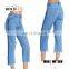 Cut Out Frayed Hem Ankle Jeans Fashion Demin Pants For Women