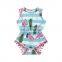 wholesale flower print romper baby floral print boutique kids girl pompom sleeveless romper