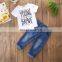 Baby Boy Clothing set  Letter print short sleeve tops +  denim pants Children boy Summer Autumn outfit