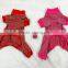 pet santa pajamas,snow printing stripped dog pajmas