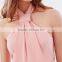 Latest Design Chic Sleeveless Bow Tie Wrap Asymmetrical Lady Pink Cocktail Drss