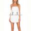 Latest design fashion white scalloped lady babydoll pocket strapless dress
