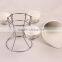 wholesale hot sell white ceramic french fries holder stand french fries cup with three white porcelain sauce cup