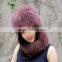 CX-C-01F Genuine Fox Fur Knitted Hats and Scarf Sets