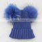 Myfur Navy Color Raccoon Fur Pompoms Top Wool Knitting Beanie Hat for Cute Baby
