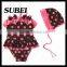 Polka Dot cute piece swimsuit children swimwear with swimming cap