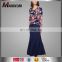 2016 Women Malaysia Baju Kurung And Baju Melayu Printing Blue Jubah Kebaya V-neckline Baju Kurung