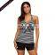 Ladies V Neck Print Halter Sexy Striped Tankinis Swimsuits with Padded