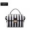 Striped design women handbag leather tote bag lock metal buckle