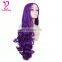 Wholesale Cheap Heat Resistant Fiber Hair Long Natural wavy Side Bangs purple color Synthetic Machine Made Wig for White Women